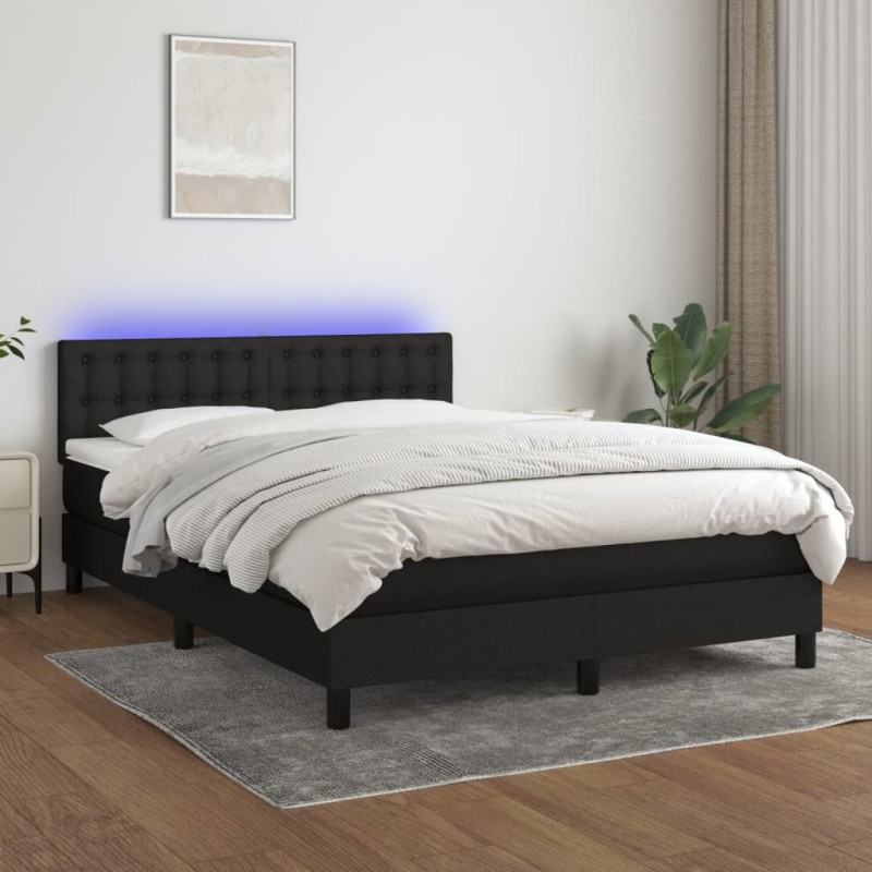 vidaXL Letto a Molle con Materasso e LED Nero 140x200 cm in Tessuto vidaXL Letto a Molle con Materasso e LED Nero 140x200 cm in Tessuto