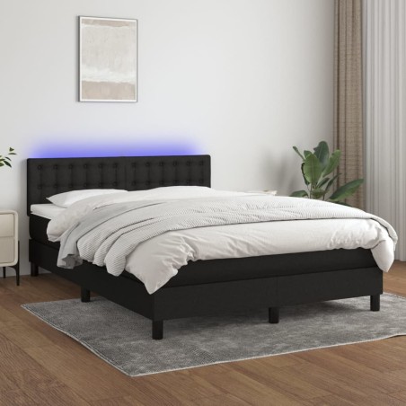 vidaXL Letto a Molle con Materasso e LED Nero 140x200 cm in Tessuto