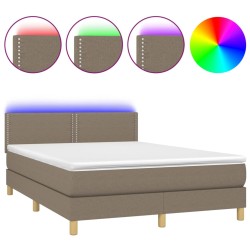 vidaXL Letto a Molle con Materasso e LED Tortora 140x190 cm in Tessuto