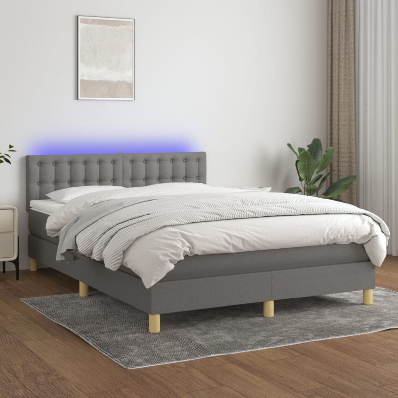 vidaXL Letto a Molle Materasso e LED Grigio Scuro 140x200cm in Tessuto vidaXL Letto a Molle Materasso e LED Grigio Scuro 140x200cm in Tessuto