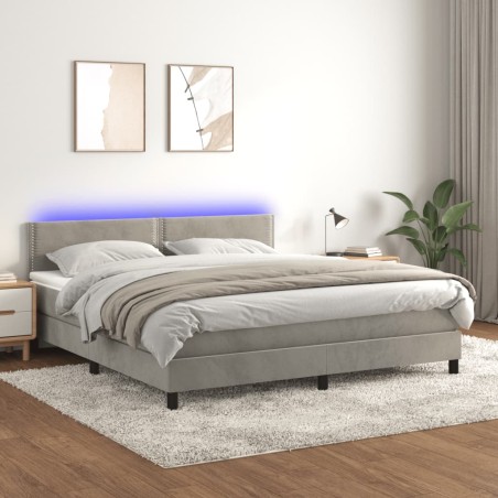 vidaXL Letto a Molle Materasso e LED Grigio Chiaro 180x200 cm Velluto