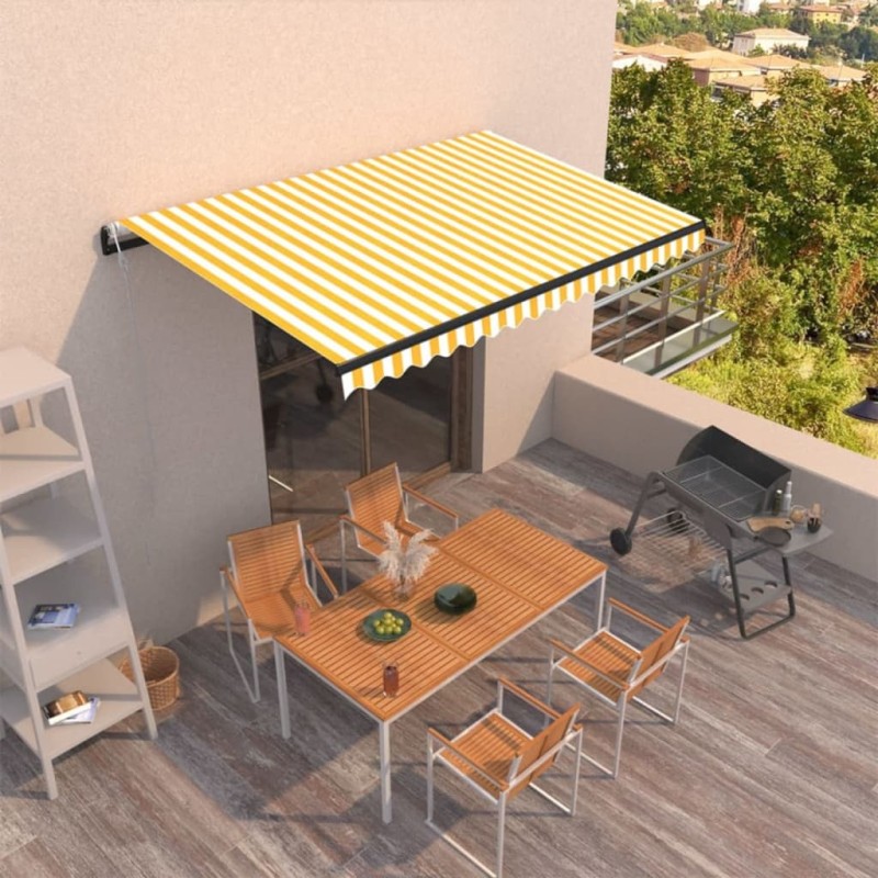 Tenda da Sole Retrattile Automatica 450x350 cm Gialla e Bianca Tenda da Sole Retrattile Automatica 450x350 cm Gialla e Bianca
