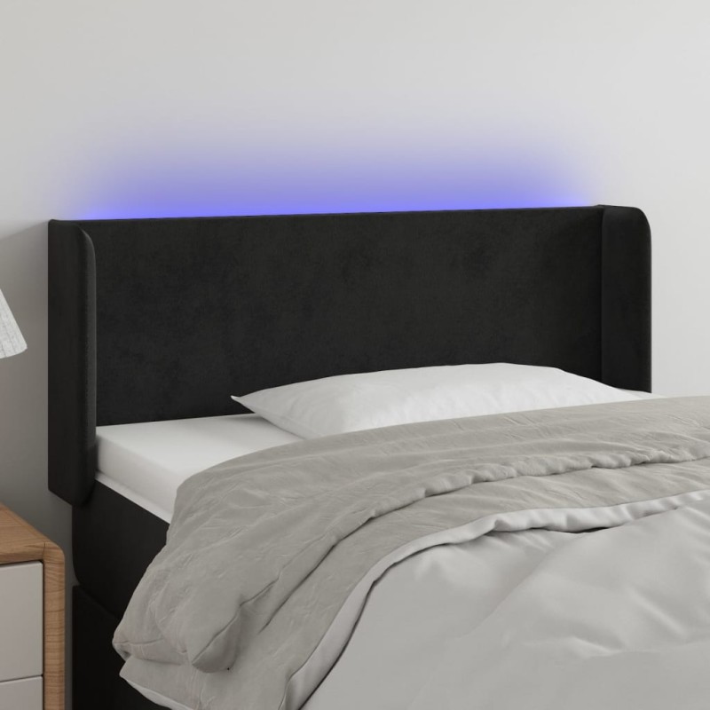 Testiera a LED Nera 83x16x78/88 cm in Velluto Testiera a LED Nera 83x16x78/88 cm in Velluto