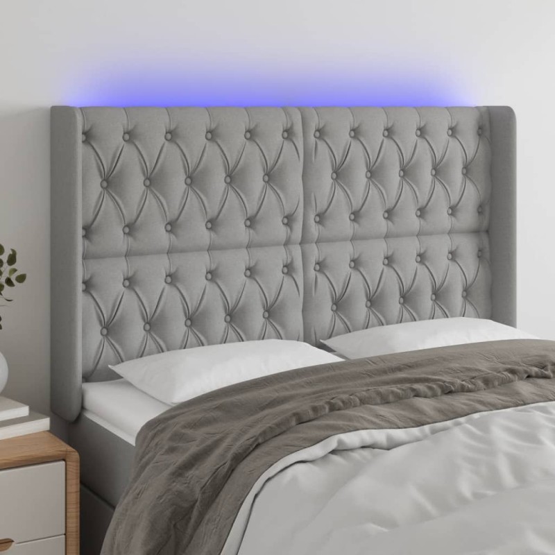 Testiera a LED Grigio Chiaro 163x16x118/128 cm in Tessuto Testiera a LED Grigio Chiaro 163x16x118/128 cm in Tessuto