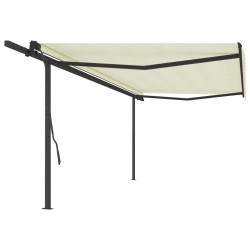 Tenda da Sole Retrattile Automatica con Pali 5x3,5 m Crema