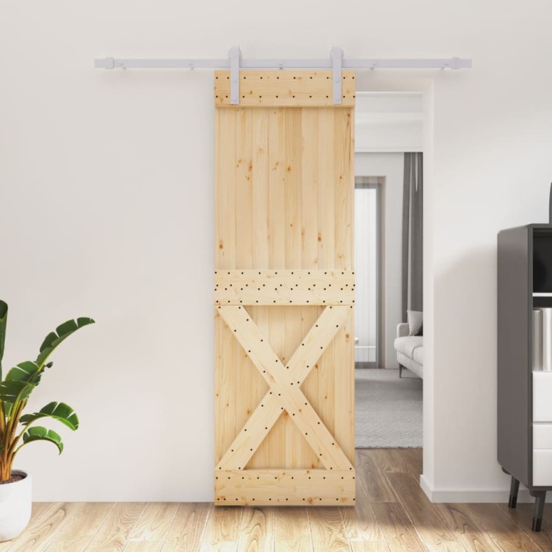 vidaXL Porta Scorrevole con Set Hardware 70x210 cm Legno Massello Pino vidaXL Porta Scorrevole con Set Hardware 70x210 cm Legno Massello Pino