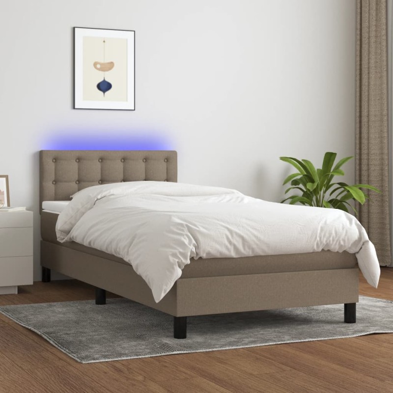 vidaXL Letto a Molle con Materasso e LED Tortora 90x190 cm in Tessuto vidaXL Letto a Molle con Materasso e LED Tortora 90x190 cm in Tessuto