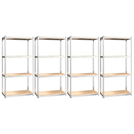 vidaXL Scaffali a 4 Ripiani 4 pz Argento Acciaio e Legno Multistrato