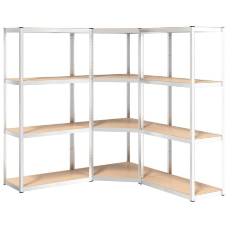vidaXL Scaffali a 4 Ripiani 3 pz Argento Acciaio e Legno Multistrato