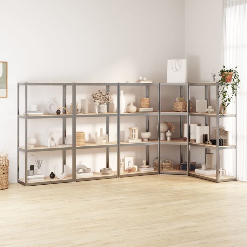 vidaXL Scaffali a 4 Ripiani 5 pz Blu in Acciaio e Legno Multistrato vidaXL Scaffali a 4 Ripiani 5 pz Blu in Acciaio e Legno Multistrato