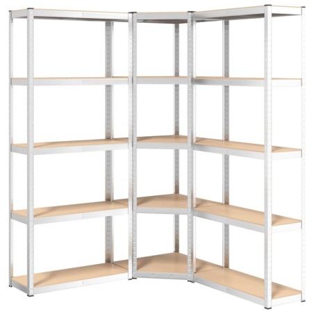 vidaXL Scaffali 5 Ripiani 3 pz Argento in Acciaio e Legno Multistrato