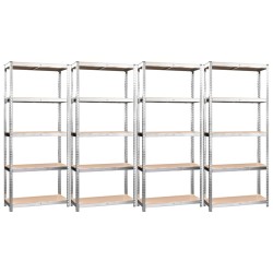 vidaXL Scaffali 5 Ripiani 4 pz Argento in Acciaio e Legno Multistrato