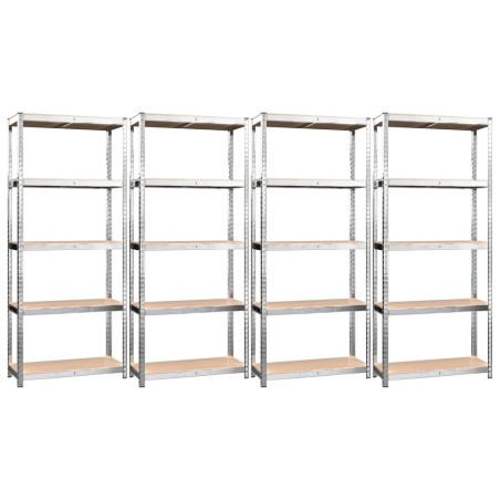 vidaXL Scaffali 5 Ripiani 4 pz Argento in Acciaio e Legno Multistrato