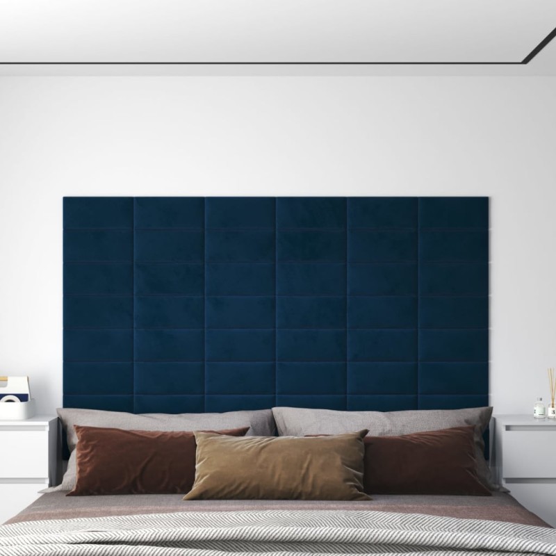 vidaXL Pannelli Murali 12 pz Blu 30x15 cm in Velluto 0,54 m² vidaXL Pannelli Murali 12 pz Blu 30x15 cm in Velluto 0,54 m²
