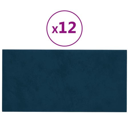 vidaXL Pannelli Murali 12 pz Blu 30x15 cm in Velluto 0,54 m²