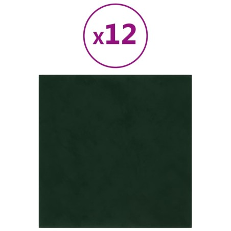 vidaXL Pannelli Murali 12 pz Verde Scuro 60x15 cm Velluto 1,08 m²