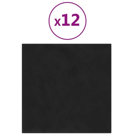 vidaXL Pannelli Murali 12 pz Neri 30x30 cm Velluto 1,08 m²