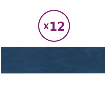 vidaXL Pannelli Murali 12 pz Blu 60x15 cm Velluto 1,08 m²