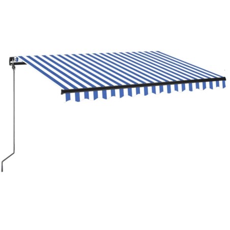 Tenda da Sole Retrattile Manuale con LED 350x250cm Blu e Bianca