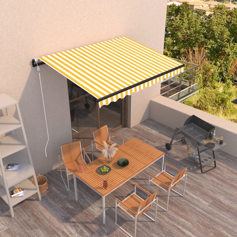 Tenda da Sole Retrattile Automatica 350x250cm Gialla e Bianca Tenda da Sole Retrattile Automatica 350x250cm Gialla e Bianca