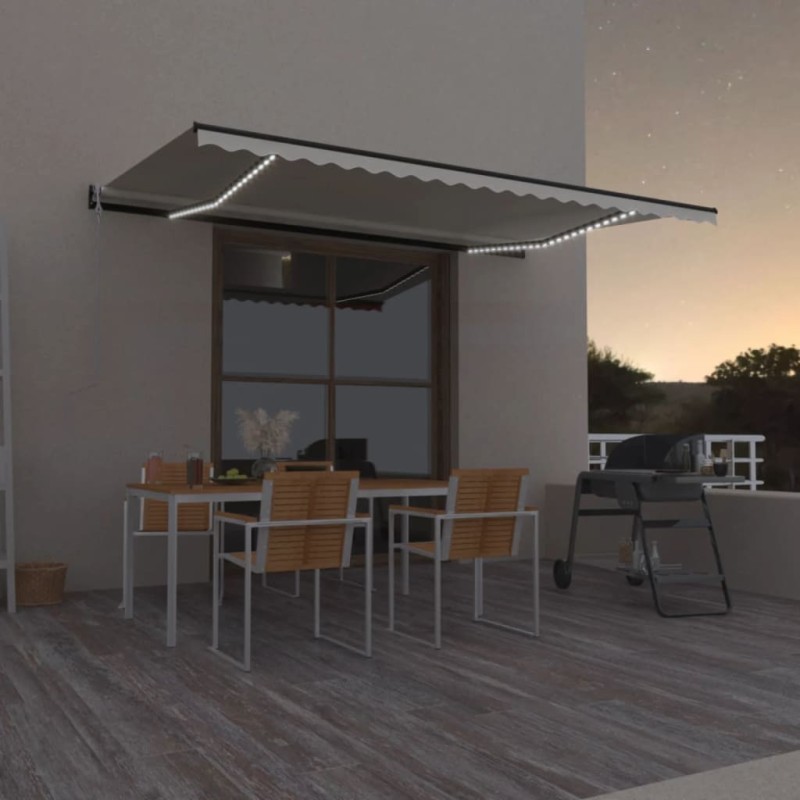 Tenda Automatica con Sensore Vento e LED 500x350 cm Crema Tenda Automatica con Sensore Vento e LED 500x350 cm Crema