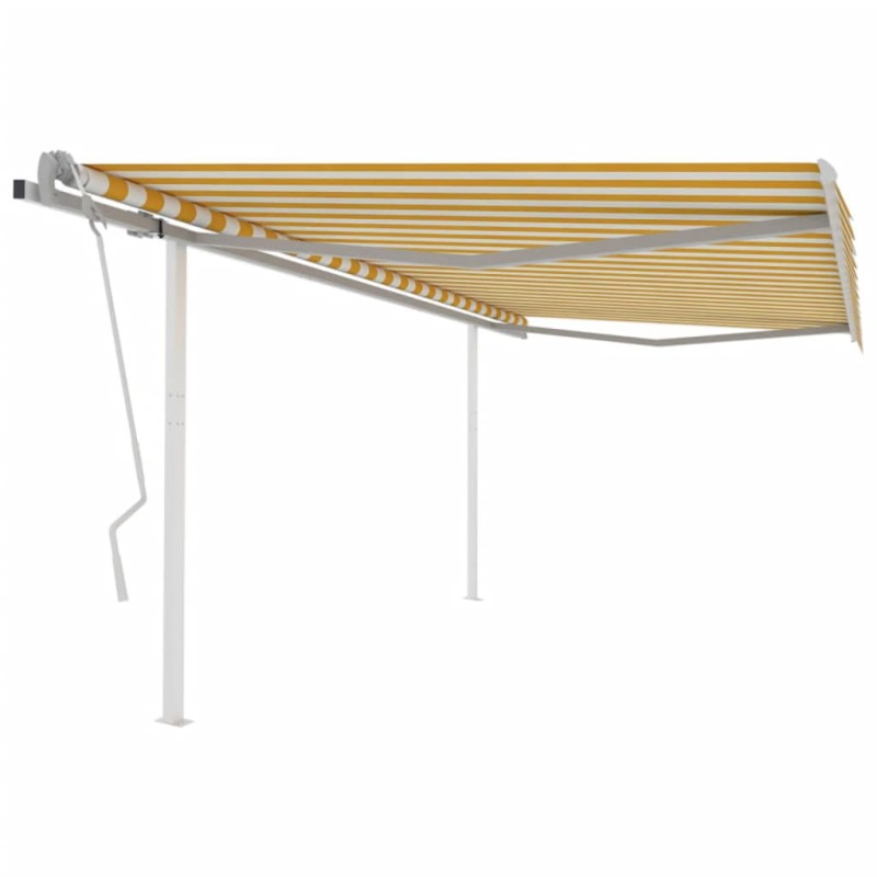 Tenda da Sole Retrattile Manuale con Pali 4x3m Gialla e Bianca Tenda da Sole Retrattile Manuale con Pali 4x3m Gialla e Bianca