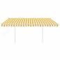 Tenda da Sole Retrattile Manuale con Pali 4x3m Gialla e Bianca Tenda da Sole Retrattile Manuale con Pali 4x3m Gialla e Bianca