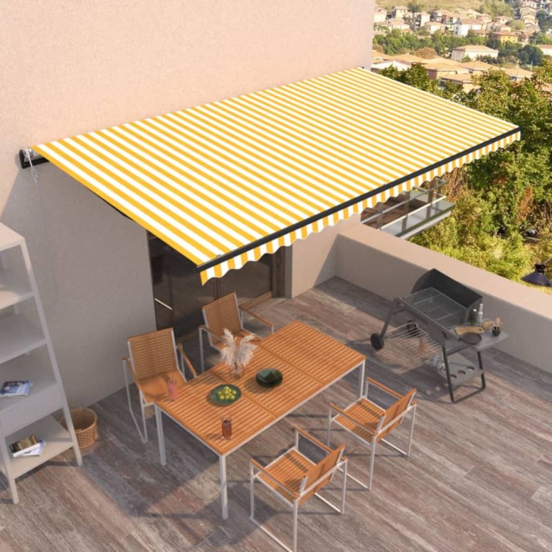 Tenda da Sole Retrattile Automatica 600x350 cm Gialla e Bianca Tenda da Sole Retrattile Automatica 600x350 cm Gialla e Bianca
