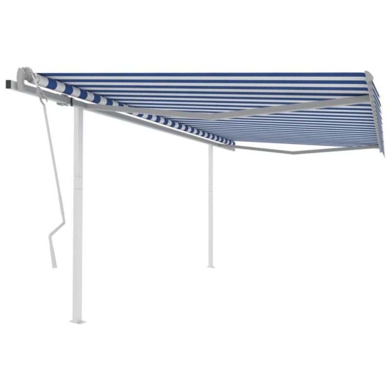 Tenda da Sole Retrattile Manuale con Pali 4,5x3 m Blu e Bianca Tenda da Sole Retrattile Manuale con Pali 4,5x3 m Blu e Bianca