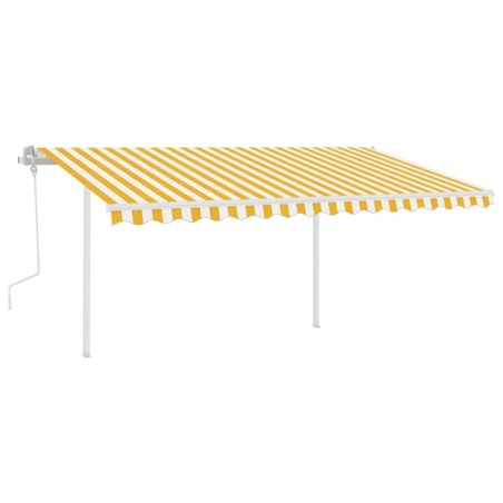 Tenda da Sole Retrattile Manuale con Pali 4,5x3 m Gialla Bianca