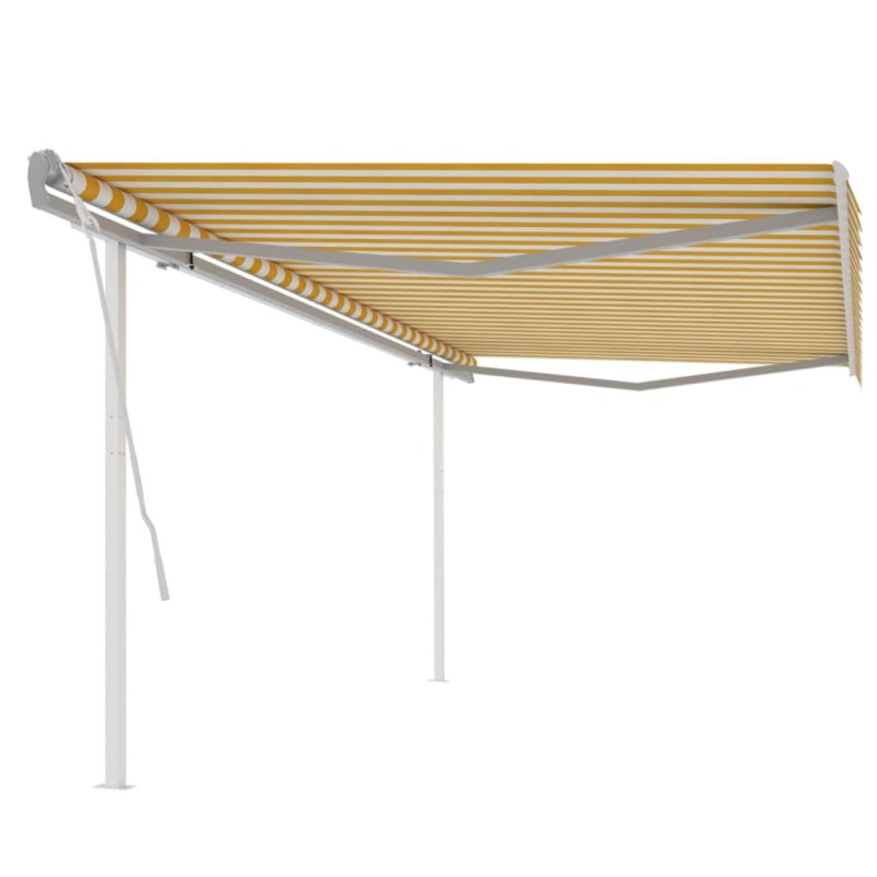 Tenda da Sole Retrattile Manuale con Pali 5x3 m Gialla e Bianca Tenda da Sole Retrattile Manuale con Pali 5x3 m Gialla e Bianca