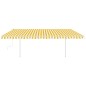 Tenda da Sole Retrattile Manuale con Pali 5x3 m Gialla e Bianca Tenda da Sole Retrattile Manuale con Pali 5x3 m Gialla e Bianca