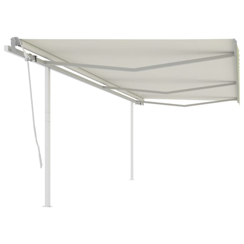Tenda da Sole Retrattile Manuale con Pali 6x3m Crema Tenda da Sole Retrattile Manuale con Pali 6x3m Crema
