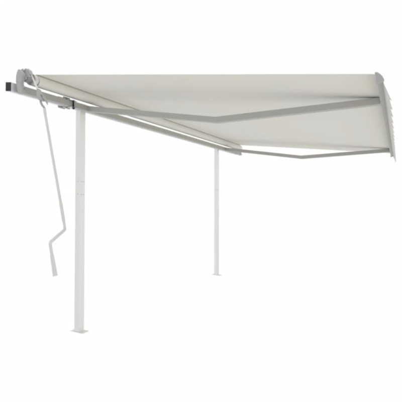 Tenda da Sole Retrattile Manuale con Pali 4x3,5 m Crema Tenda da Sole Retrattile Manuale con Pali 4x3,5 m Crema