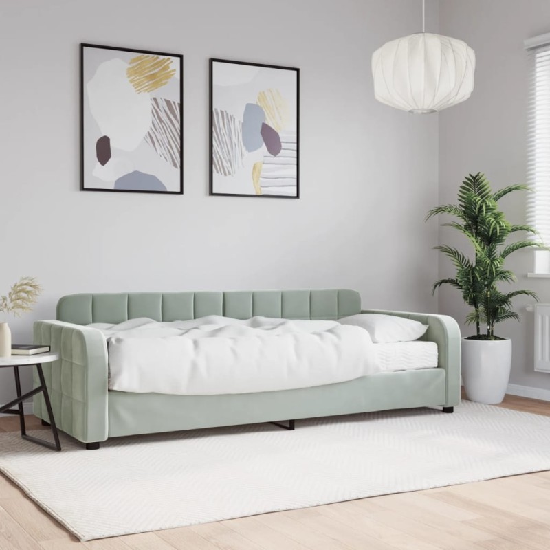 vidaXL Divano Letto con Materasso Grigio Chiaro 80x200 cm in Velluto vidaXL Divano Letto con Materasso Grigio Chiaro 80x200 cm in Velluto