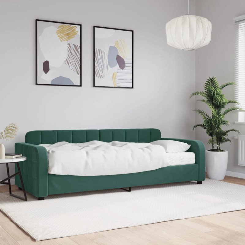 vidaXL Divano Letto con Materasso Verde Scuro 80x200 cm in Velluto vidaXL Divano Letto con Materasso Verde Scuro 80x200 cm in Velluto