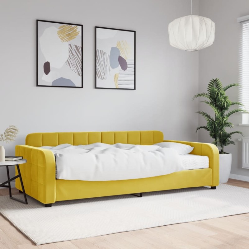 vidaXL Divano Letto con Materasso Giallo 100x200 cm in Velluto vidaXL Divano Letto con Materasso Giallo 100x200 cm in Velluto