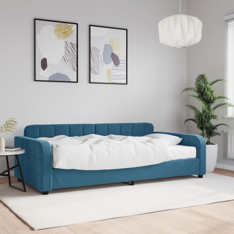 vidaXL Divano Letto con Materasso Blu 100x200 cm in Velluto vidaXL Divano Letto con Materasso Blu 100x200 cm in Velluto