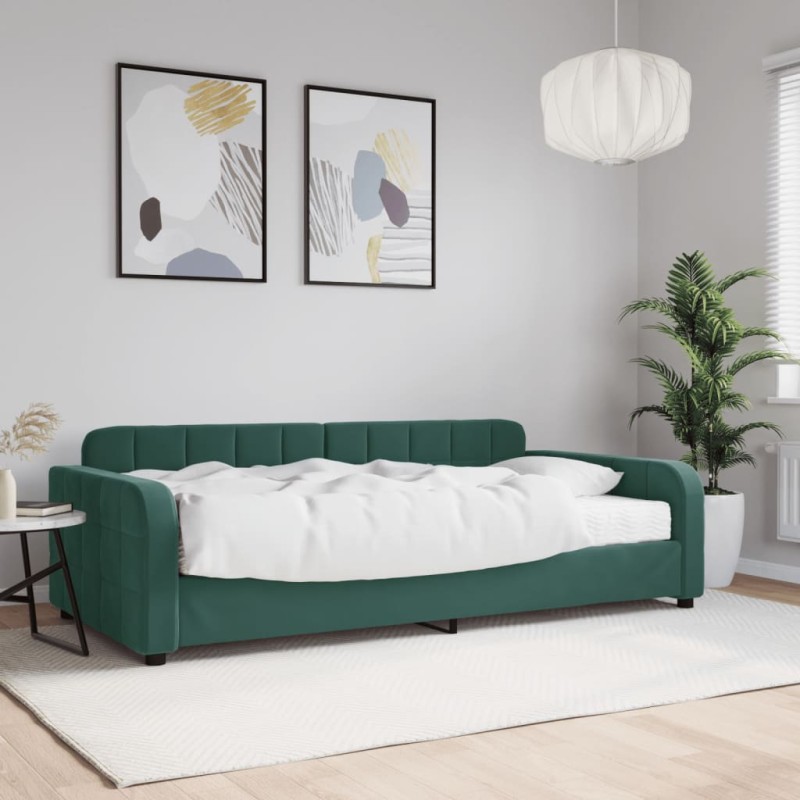 vidaXL Divano Letto con Materasso Verde Scuro 100x200 cm in Velluto vidaXL Divano Letto con Materasso Verde Scuro 100x200 cm in Velluto