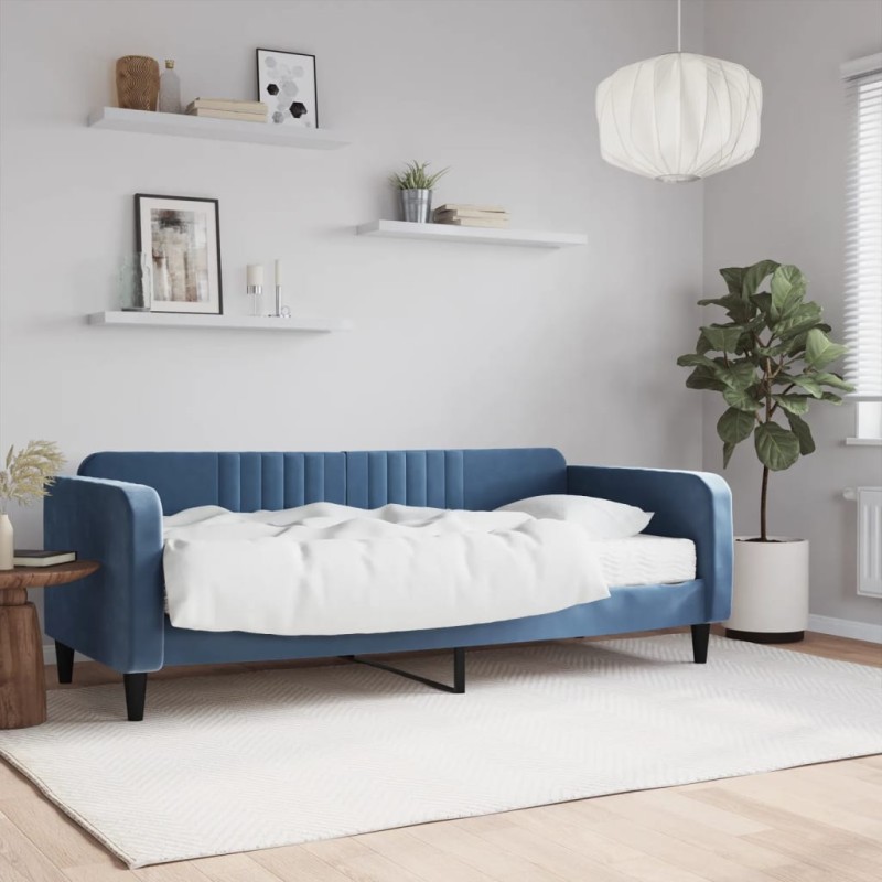 vidaXL Divano Letto con Materasso Blu 90x200 cm in Velluto vidaXL Divano Letto con Materasso Blu 90x200 cm in Velluto