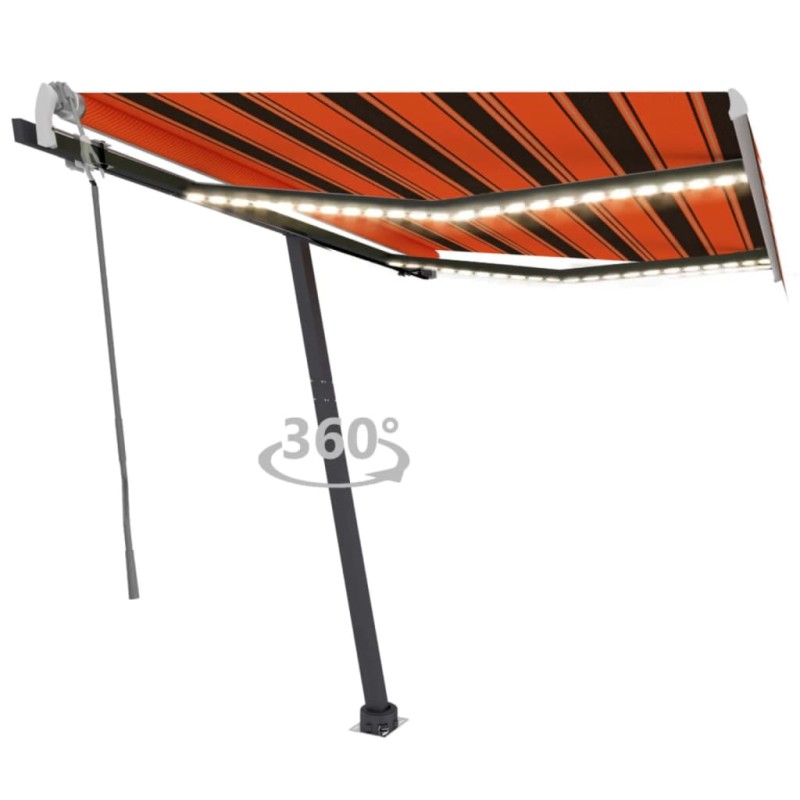 Tenda da Sole Manuale con LED 300x250cm Arancione e Marrone Tenda da Sole Manuale con LED 300x250cm Arancione e Marrone
