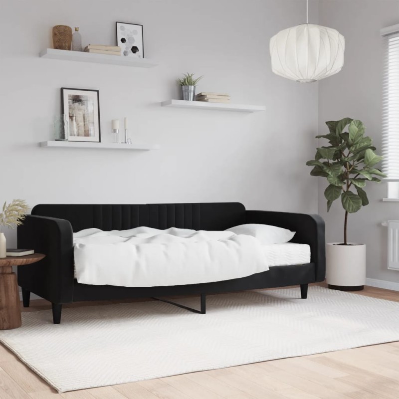 vidaXL Divano Letto con Materasso Nero 100x200 cm in Velluto vidaXL Divano Letto con Materasso Nero 100x200 cm in Velluto