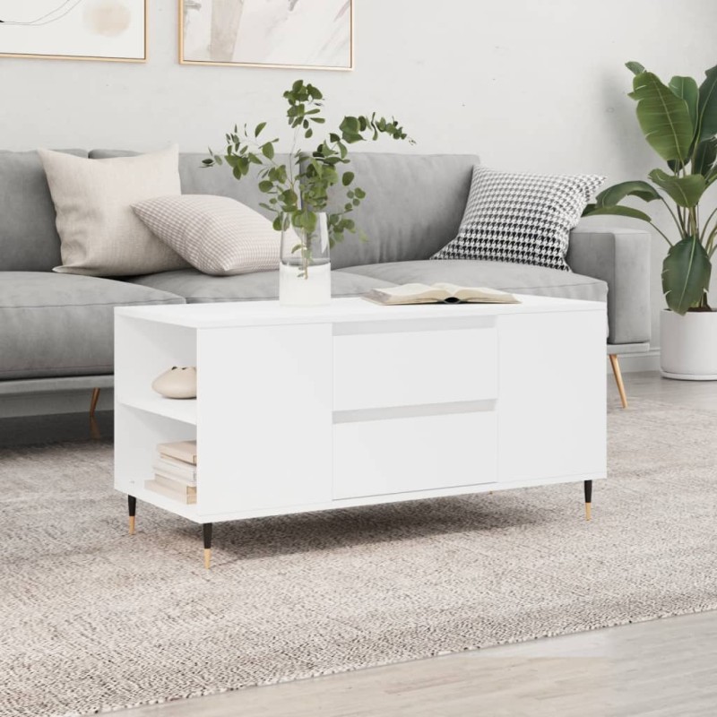 vidaXL Tavolino da Salotto Bianco 102x44,5x50 cm in Legno Multistrato vidaXL Tavolino da Salotto Bianco 102x44,5x50 cm in Legno Multistrato