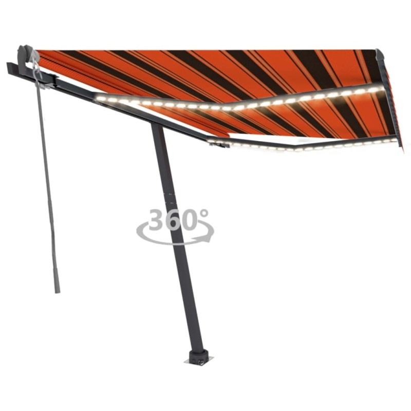 vidaXL Tenda Automatica Sensore Vento e LED 300x250 cm Arancio Marrone vidaXL Tenda Automatica Sensore Vento e LED 300x250 cm Arancio Marrone