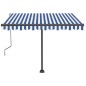 Tenda da Sole Retrattile Manuale con LED 350x250cm Blu e Bianca Tenda da Sole Retrattile Manuale con LED 350x250cm Blu e Bianca
