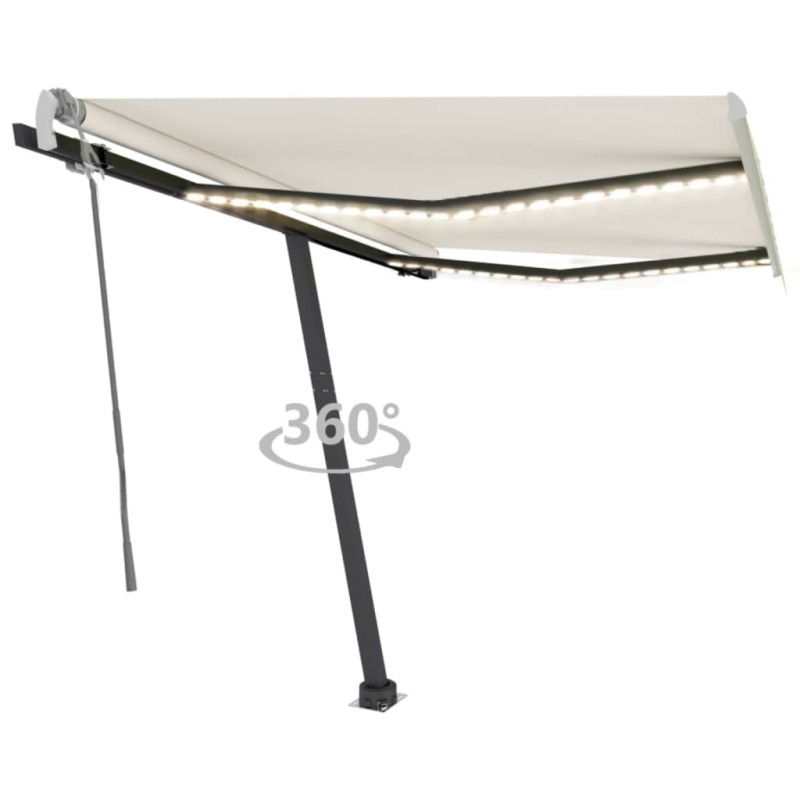 vidaXL Tenda da Sole Retrattile Manuale con LED 350x250 cm Crema vidaXL Tenda da Sole Retrattile Manuale con LED 350x250 cm Crema