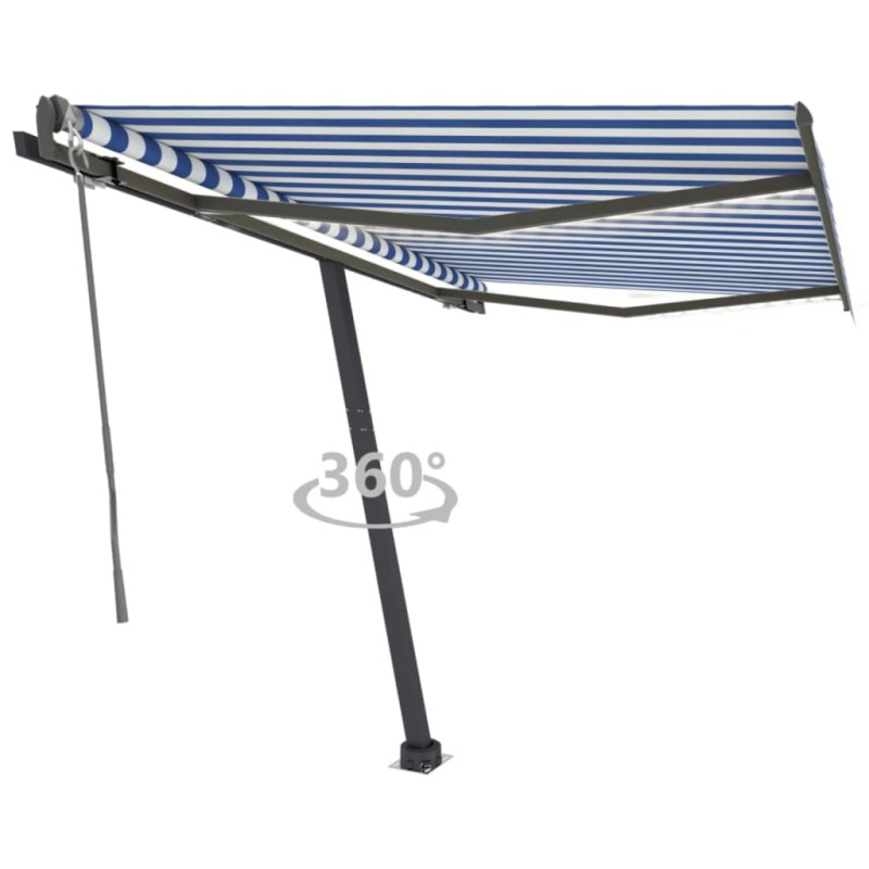 Tenda da Sole Automatica LED Sensore Vento 350x250cm Blu Bianca Tenda da Sole Automatica LED Sensore Vento 350x250cm Blu Bianca