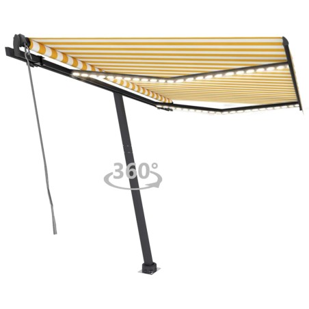 Tenda Sole Automatica LED Sensore Vento 350x250cm Gialla Bianca