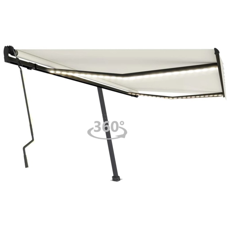 Tenda da Sole Retrattile Manuale con LED 400x300 cm Crema Tenda da Sole Retrattile Manuale con LED 400x300 cm Crema