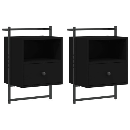 vidaXL Comodini a Muro 2 pz Neri 40x30x61 cm Legno Multistrato